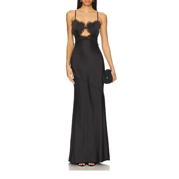 NEW FOR LOVE AND LEMONS VAL BLACK MAXI DRESS SIZE M - Picture 1 of 15